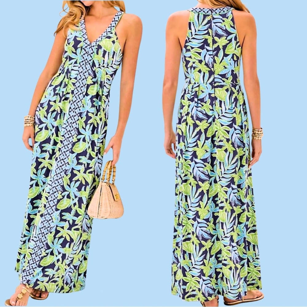 Lilly Pulitzer Vibrant Blue and Green Carmilla Maxi Dress • NWT • Size 14